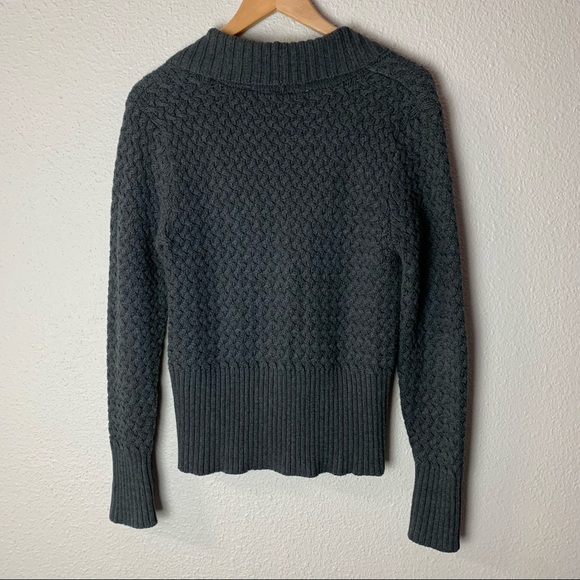VTG 90’s HILLARD HANSEN charcoal grey chunky knit Sweater Sz M fold over collar - Picture 7 of 12
